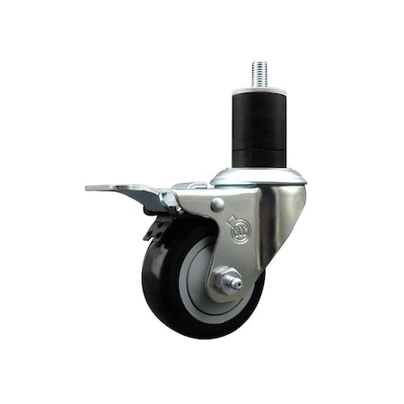 Service Caster 3'' Black Poly Swivel 1-3/4'' Expanding Stem Caster Total Lock Brake SCC-EXTTL20S314-PPUB-BLK-134